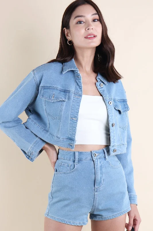 Printed Patterns LUNA DENIM 2-PC SHORTS SET IN BLUE