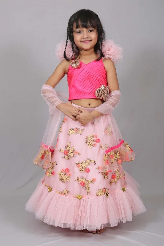 Effortless Dressing Pre-Order: Pink Net Embroidered Ghagra
