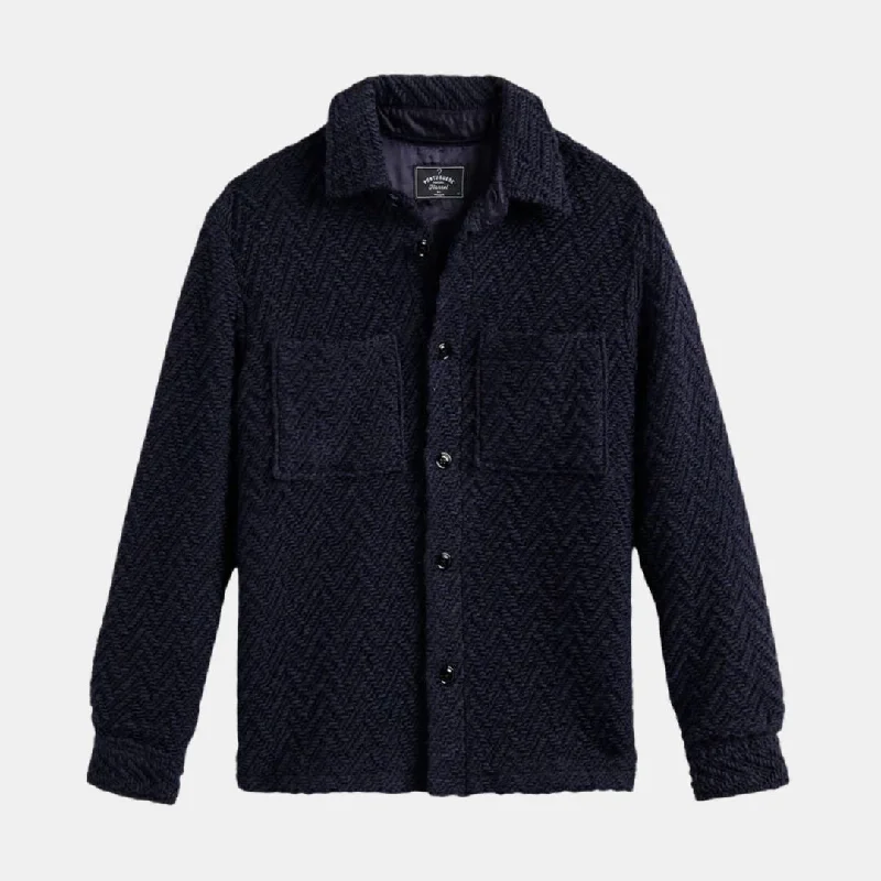 Modern Comfort Wear Knitted Herringbone Overshirt (Navy)