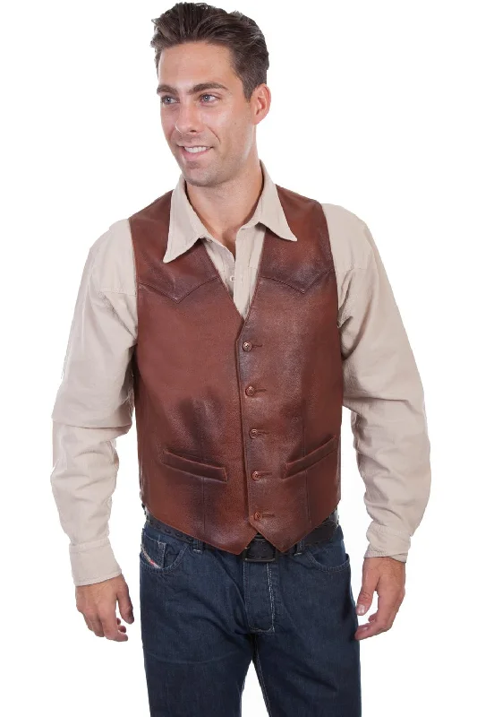 Customized Version Scully Mens Classic Yokes Brown Leather Leather Vest