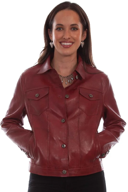 Noble Temperament Scully Womens Red Lamb Leather Easy Fit Jacket