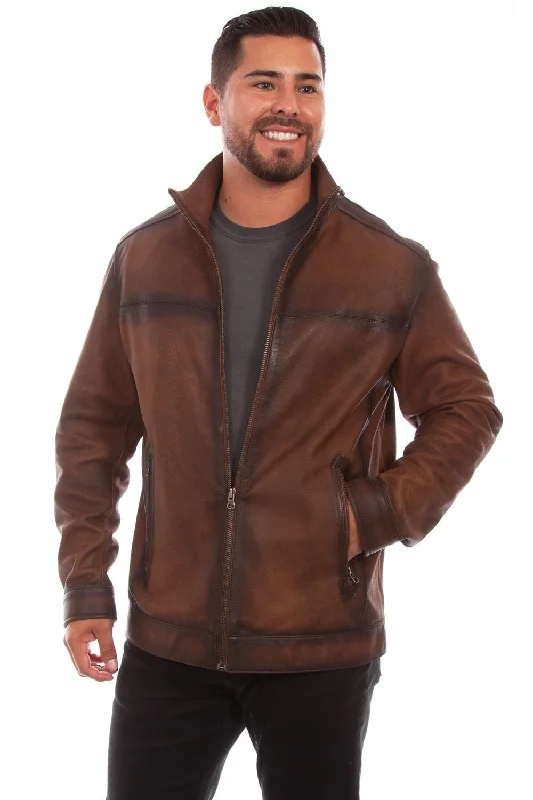 Design And Tailoring Scully Mens Brown Leather Burnished Jacket