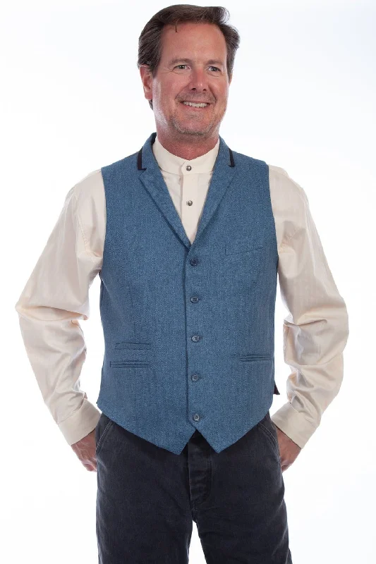 Design Perception Scully Mens Blue Polyester Herringbone Point Vest