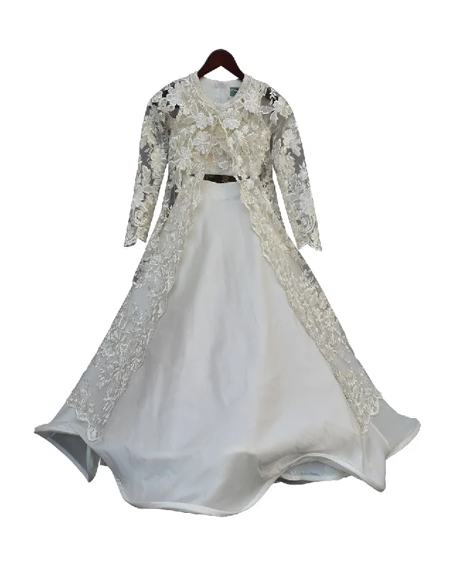 Exquisite Craftsmanship Pre-Order: 3D Flower Embroidery Choli with Lehenga with Long Jacket