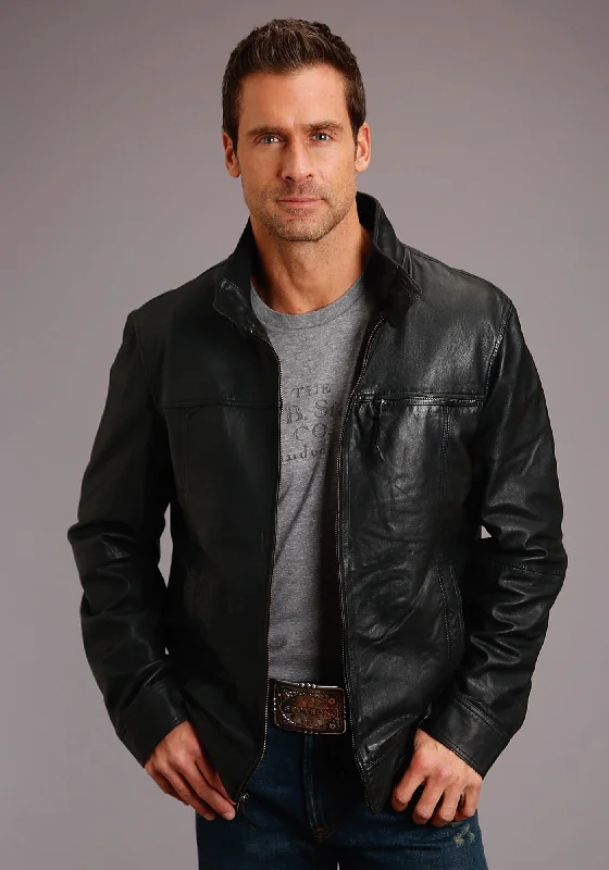 New Products Stetson Mens Black Leather Smooth Zip Jacket