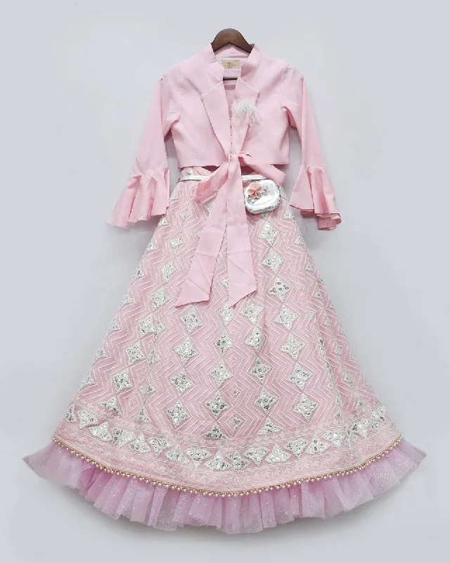 Fashion Pioneer Pre-Order: Pink Top with Gota Work Embroidery Lehenga