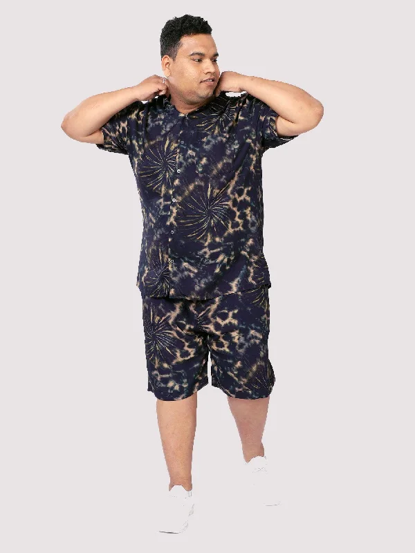 Fashion Touch Plus Size Men Navy Tie Dye  Half Sleeve Co-Ords