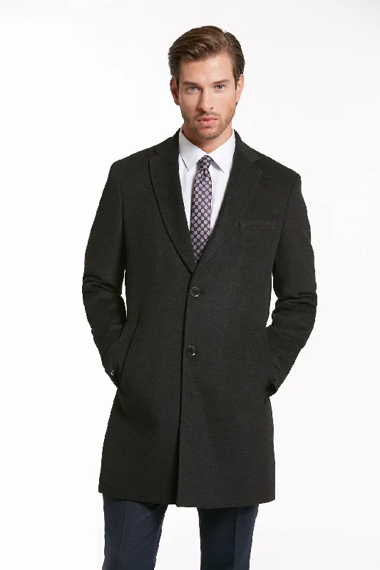 Relaxed And Casual Regular Fit Cachet TBC Notch Lapel Khaki Overcoat, Charcoal