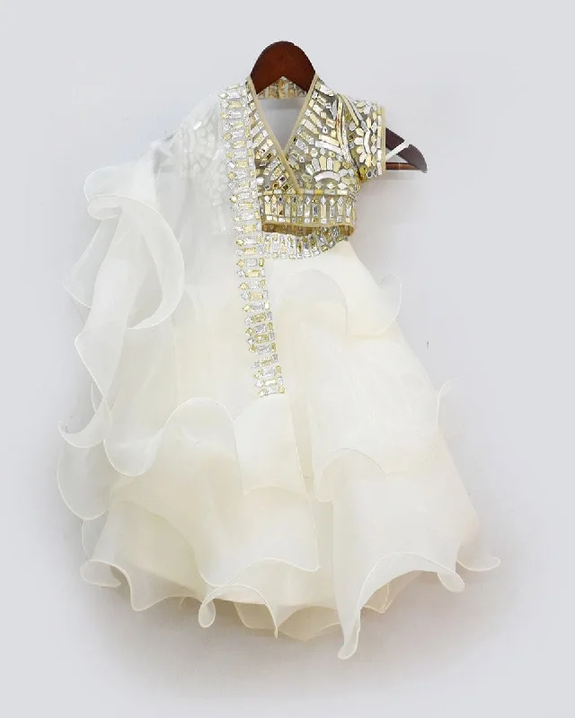 Energy Wear Pre-Order: Golden Blouse with White Organza Lehenga and Dupatta