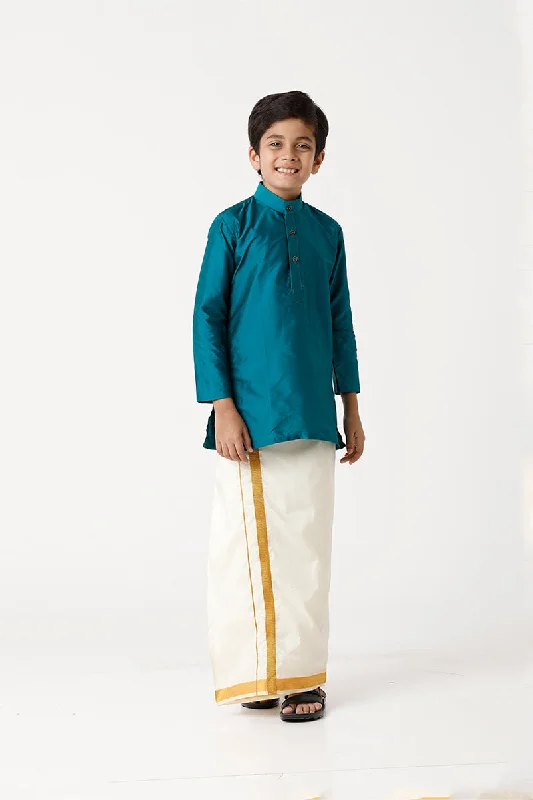 Carefree Style Rising Ideal - Ramar Green Kurta and Matching Fixit Dhoti 2 in 1 Set For Kids | Uathayam