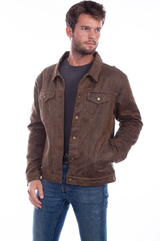 Knowledge And Elegance Scully Mens Brown Cotton Blend Faux Jean Denim Jacket