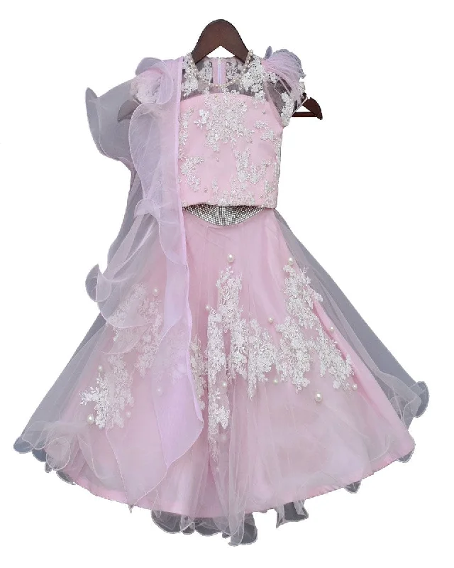 Design Must-have Pre-Order: Pastel Pink Embroidery Choli with Lehenga