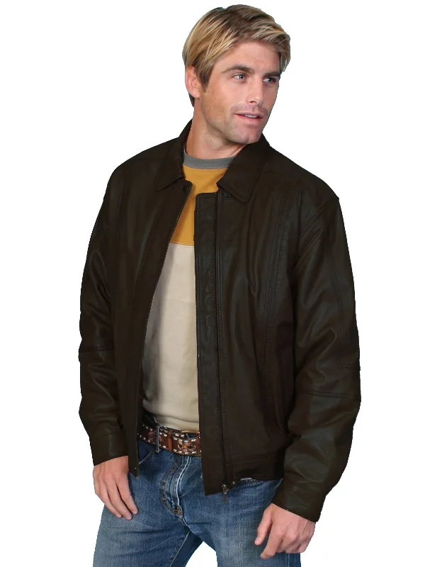 Simple Solid Color Scully Leather Mens Premium Lambskin Zip Front Jacket Black