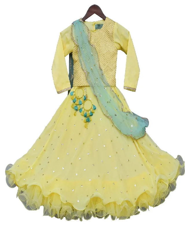 Trends Pre-Order: Lemon Yellow Embroidery Choli with Dupatta
