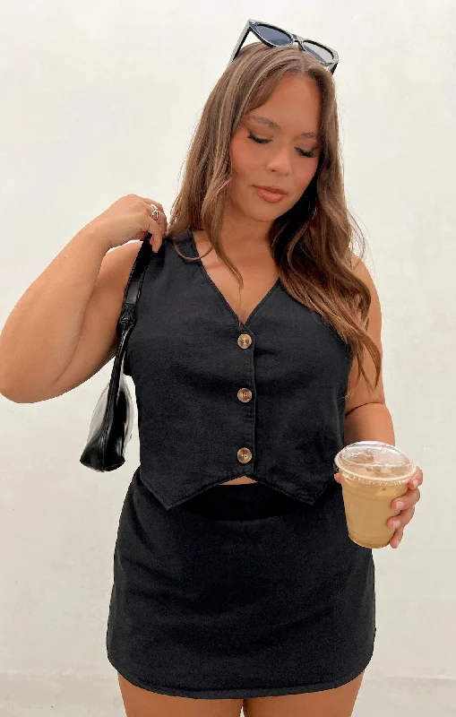 Exquisite Details Vicky Vest Top ~ Black Denim