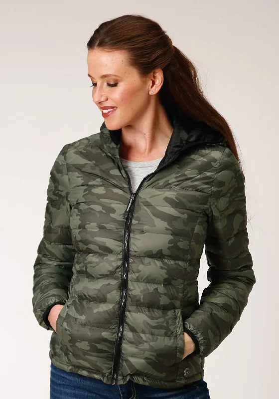 Fashion Comfort Roper Womens Camo Nylon Down Filled Hooded Jacket