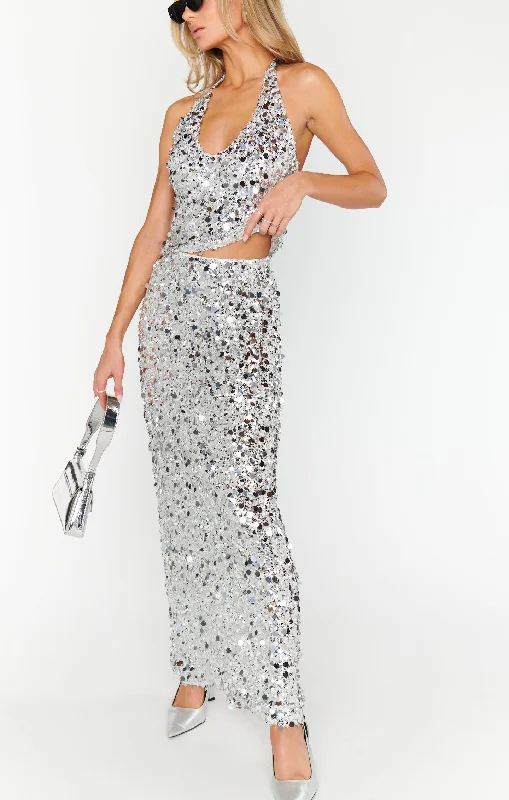 Practical Style All That Skirt ~ Silver Metallic Sequins