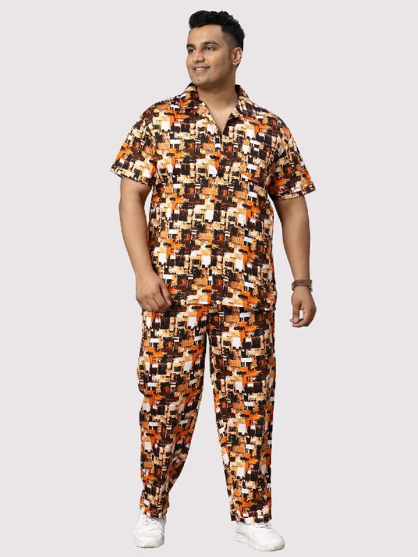 Relaxed Weekend Wear Abstract Flame Digital Printed Plus Size Co-Ords