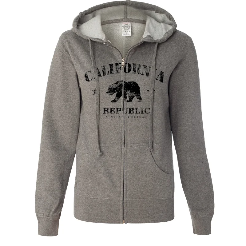 Fashion Concept California Republic Vintage Original Ladies Lightweight Fitted Zip-Up Hoodie