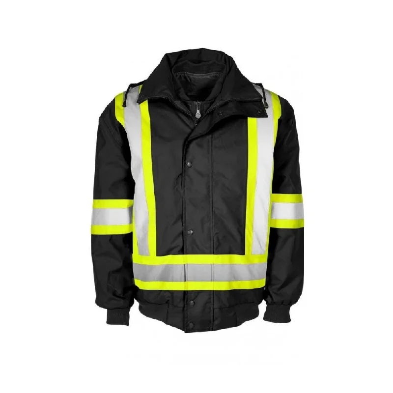 Elegant Style Terra Men's Hi-Vis 6 in 1 System Work Bomber Jacket Black - 116562