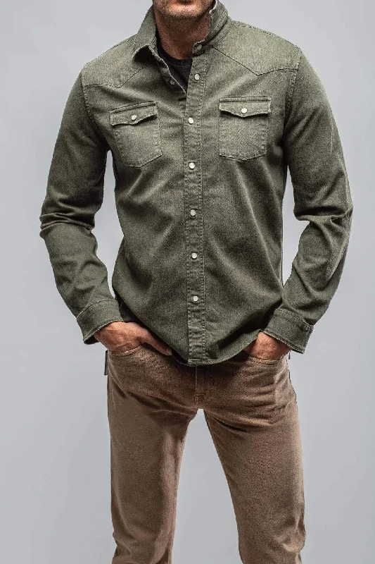 Fresh And Simple Ranger Colored Denim Snap Shirt In Army