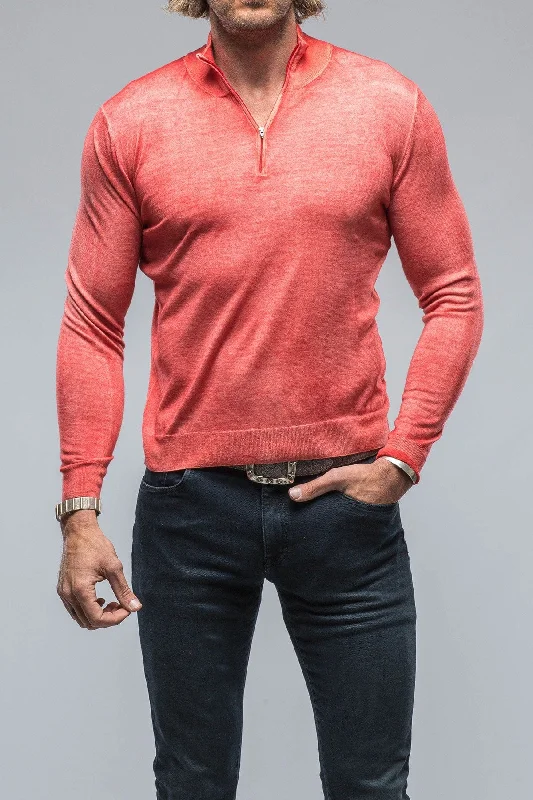 Energy Wear Queniin Cashmere Quarter Zip In Blood Orange