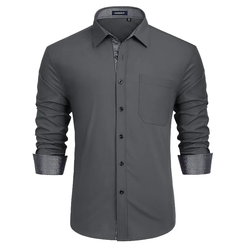 Customized Version Men's Patchwork Dress Shirt with Pocket - C-GREY1