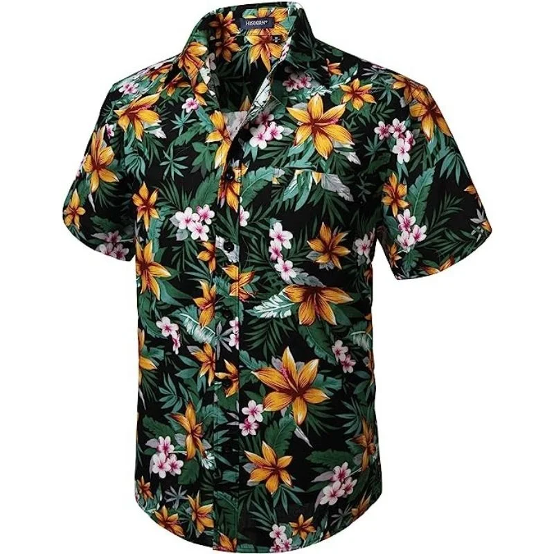 Cute Style Funky Hawaiian Shirts with Pocket - BLACK/ORANGE