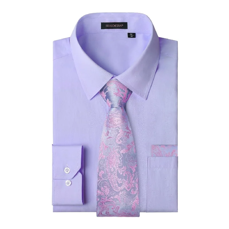 Stretch Design Men's Shirt with Tie Handkerchief Set - PURPLE