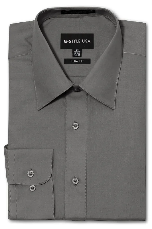 Elegant And Charming Men's Slim Fit Solid Color Dress Shirt (Charcoal)