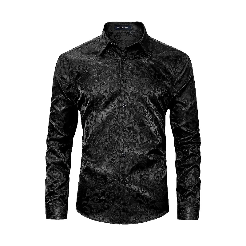 Lazy Style Men's Long Sleeve Shiny Shirt - BLACK2