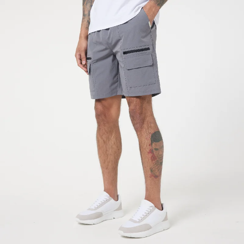 Quality Tailoring Bi Stretch Poly Zip Utility Short | Charcoal