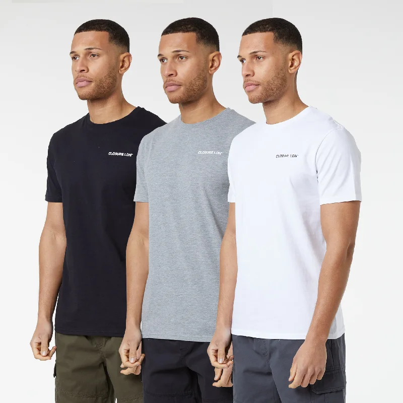 Fashionable And Versatile 3-Pack Classic LDN T-Shirts | Black/Grey Marl/White