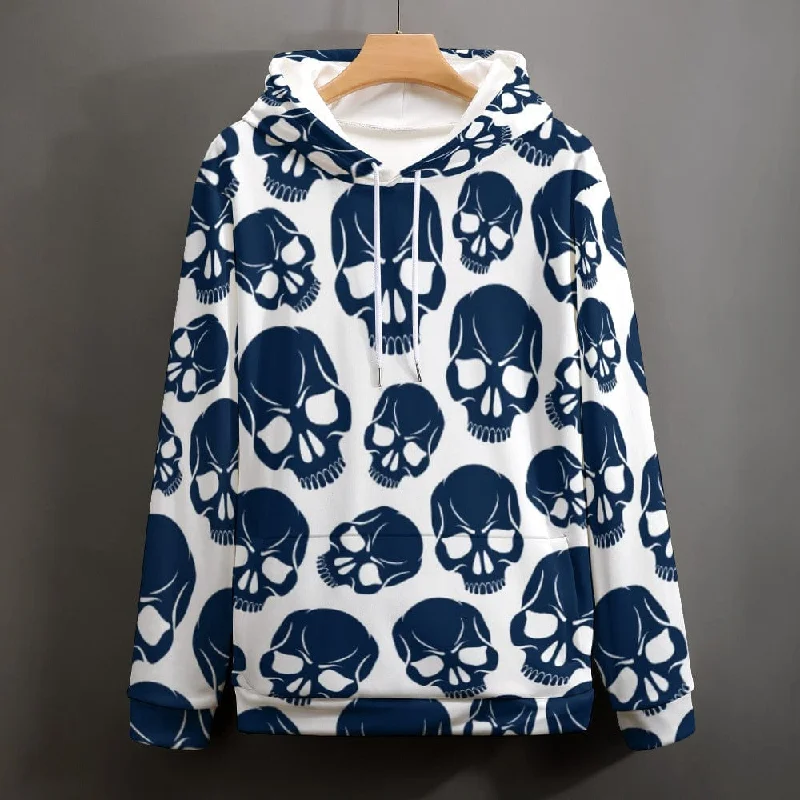 Bottom And Versatile Navy Blue Skulls Adult Hoodie