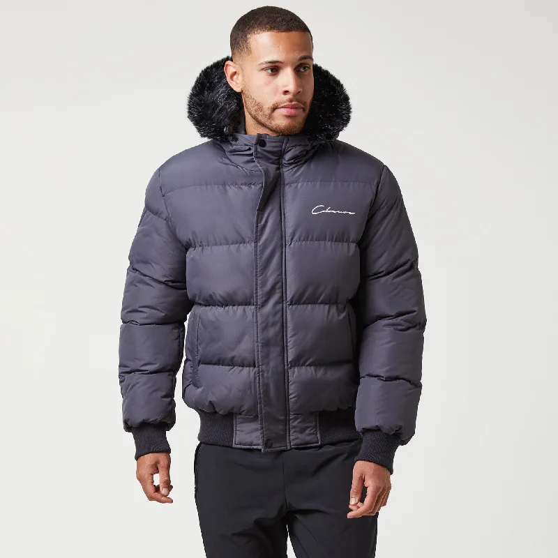 Casual And Versatile Short Puffer Parka | Charcoal