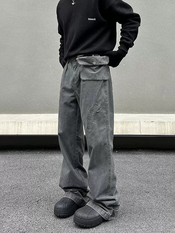 Weekend Wear Gray Wide-Leg Cargo Jeans