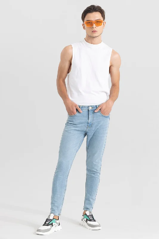 Relaxed Weekend Wear Zipper Pocket Whiskered Blue Skinny Jeans