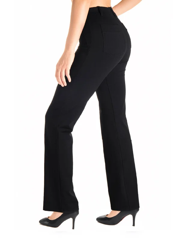 Comfy Chic Flare Yoga Dress Pants, Back Pockets (Black)