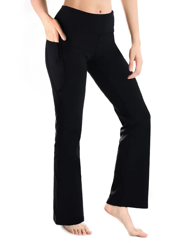 Summer Selection Essential Bootcut Yoga Pants, Side Pockets (Black)